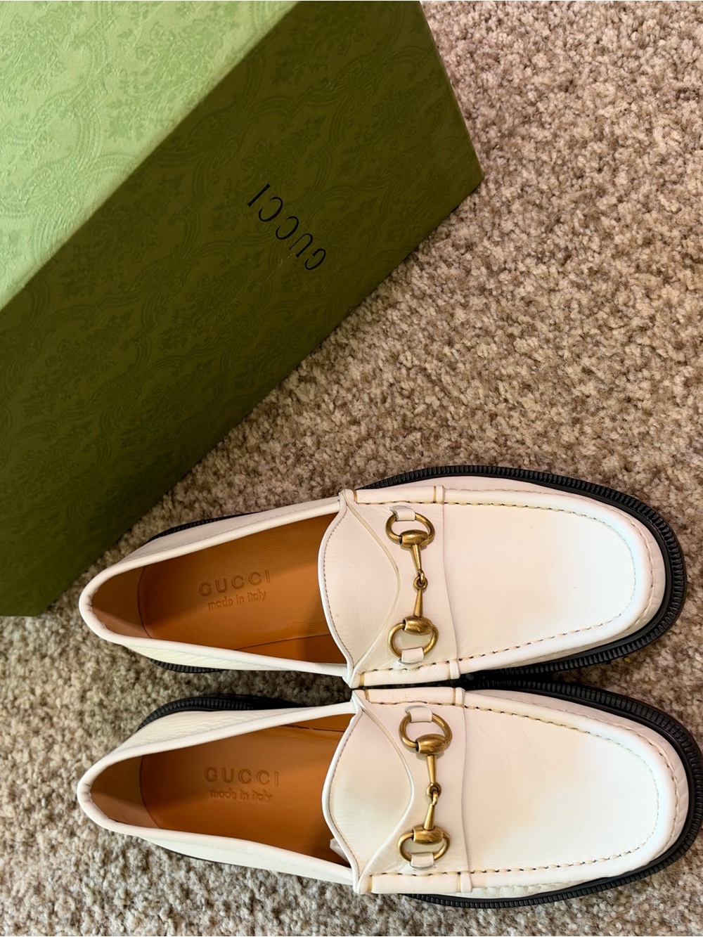 Gucci Men’s White Leather Horsebit Loafers Sz 8